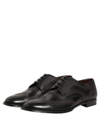 Dolce & Gabbana Black Embroidered Leather Derby Dress Shoes