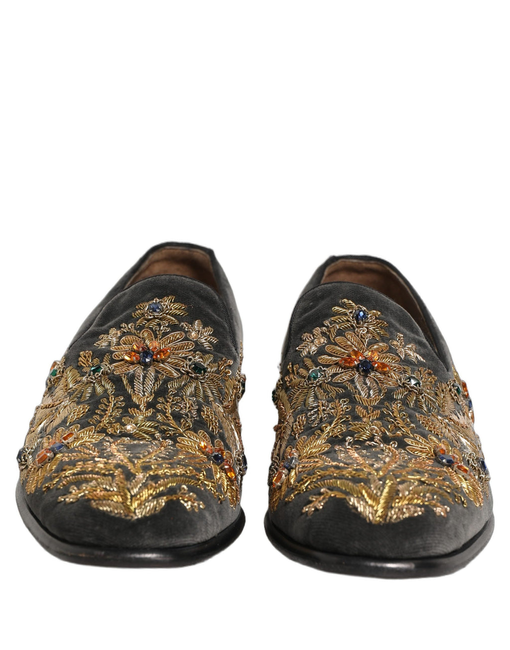 Dolce & Gabbana Black Velvet Embellished Dress Loafers Shoes Dolce & Gabbana