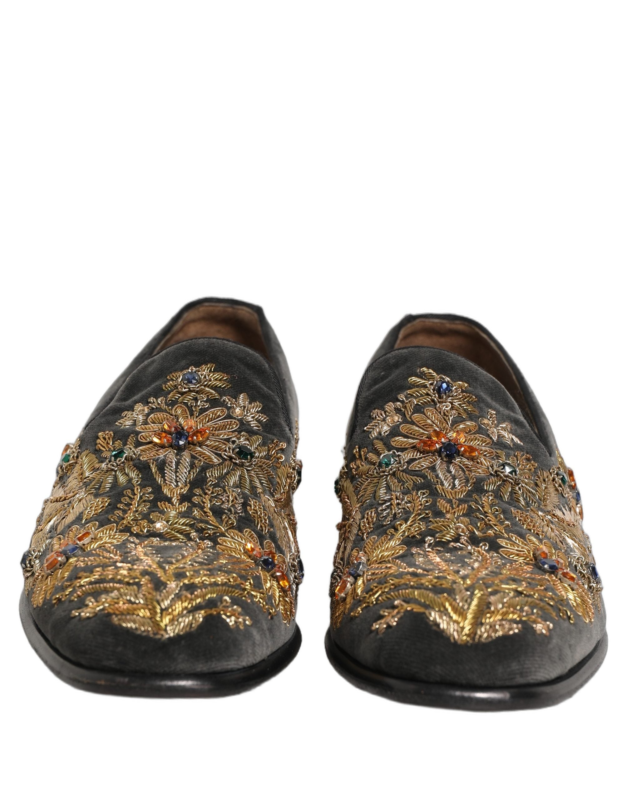 Dolce & Gabbana Black Velvet Embellished Dress Loafers Shoes Dolce & Gabbana