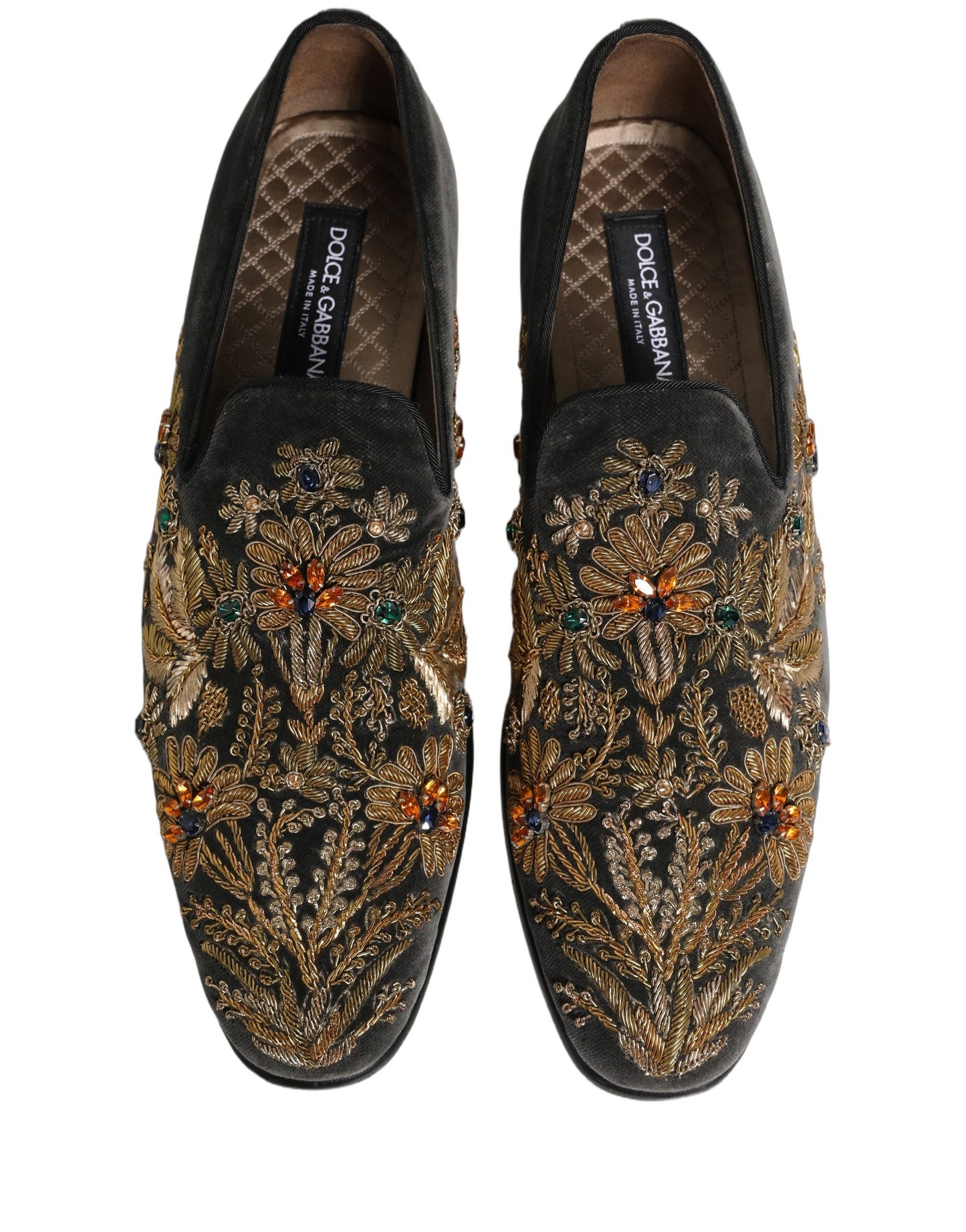 Dolce & Gabbana Black Velvet Embellished Dress Loafers Shoes Dolce & Gabbana