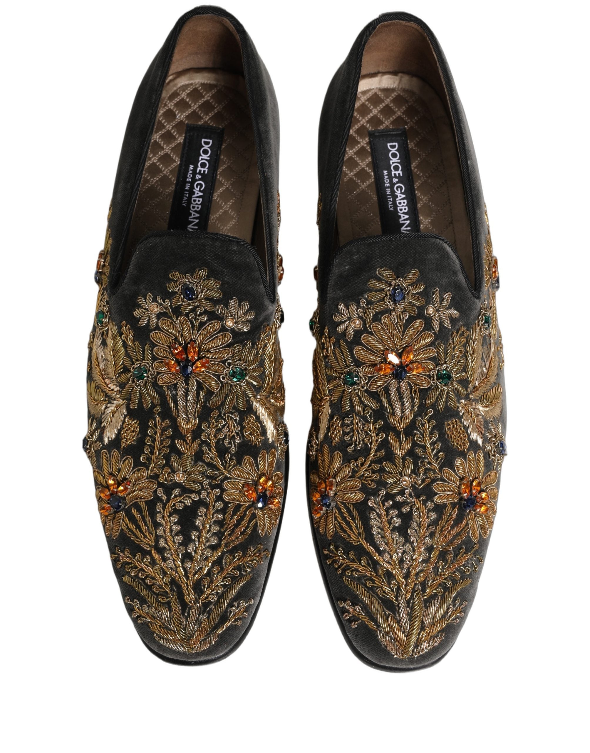 Dolce & Gabbana Black Velvet Embellished Dress Loafers Shoes Dolce & Gabbana