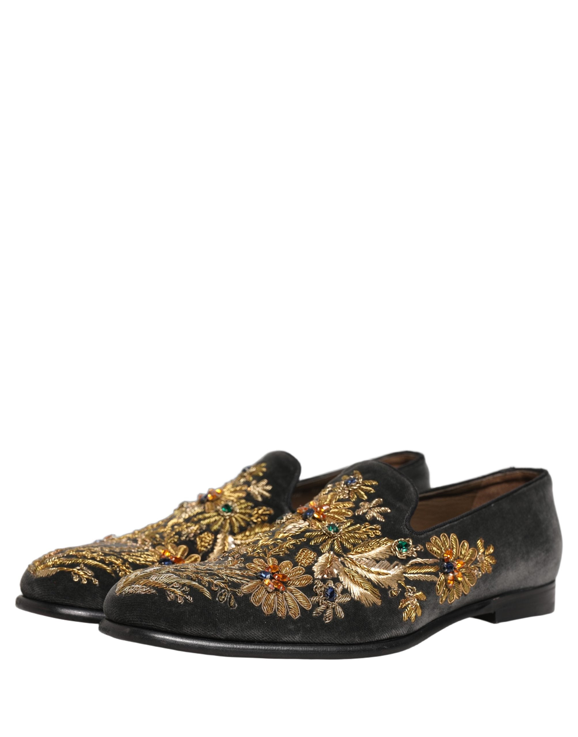 Dolce & Gabbana Black Velvet Embellished Dress Loafers Shoes Dolce & Gabbana