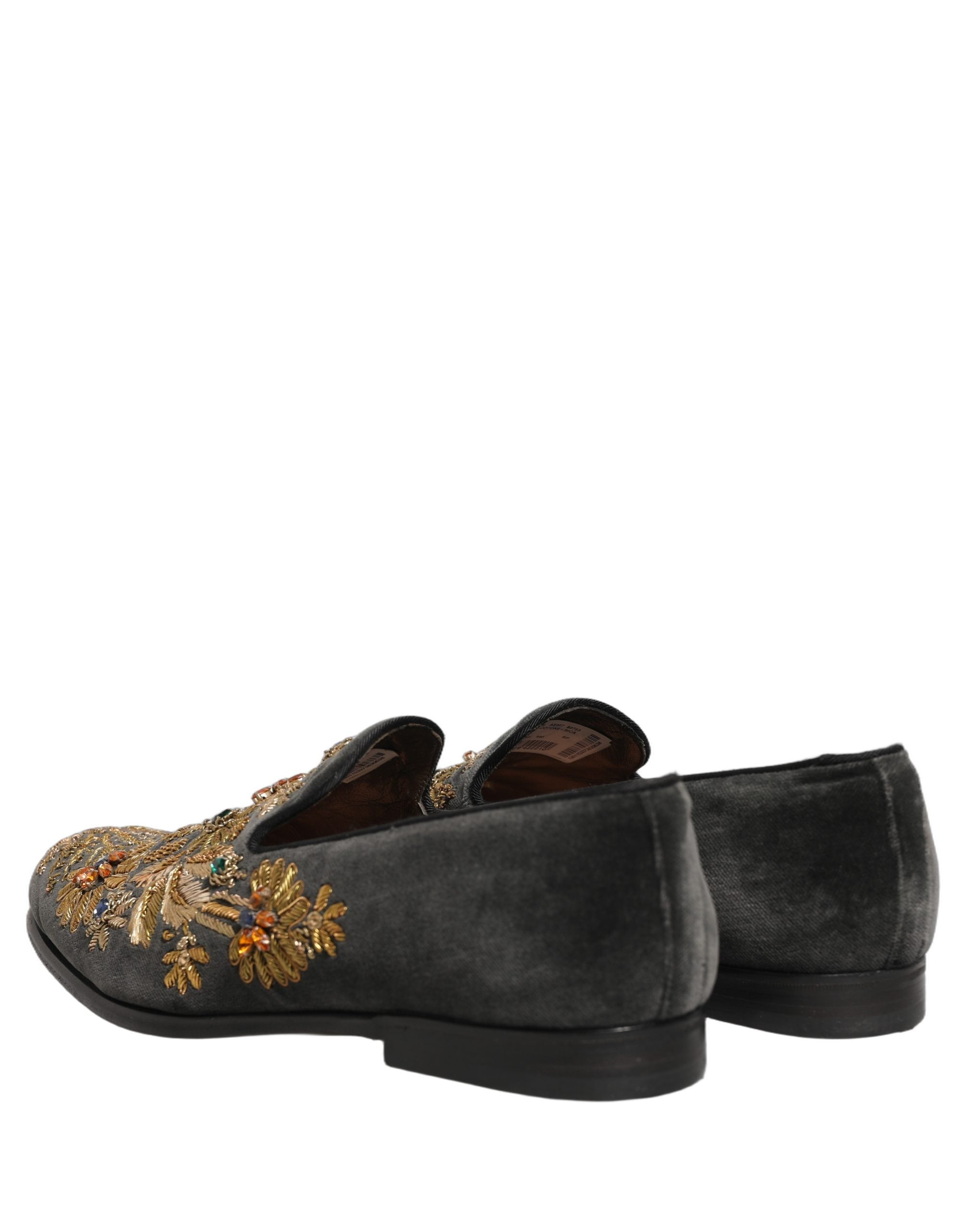 Dolce & Gabbana Black Velvet Embellished Dress Loafers Shoes Dolce & Gabbana