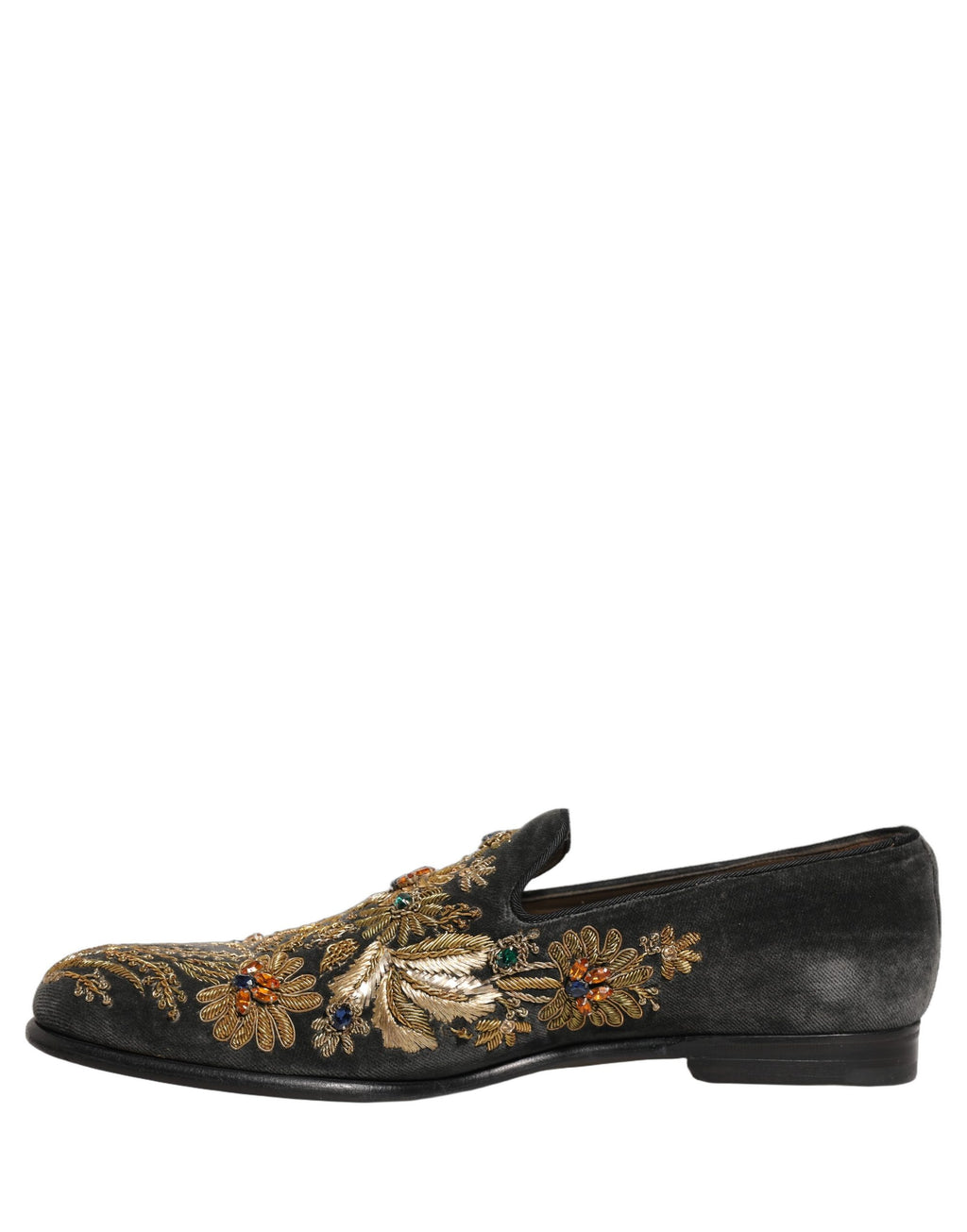 Dolce & Gabbana Black Velvet Embellished Dress Loafers Shoes Dolce & Gabbana