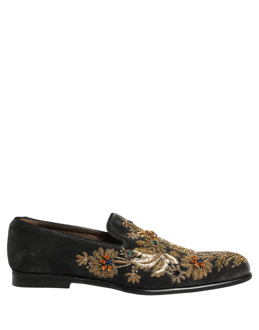 Dolce & Gabbana Black Velvet Embellished Dress Loafers Shoes Dolce & Gabbana