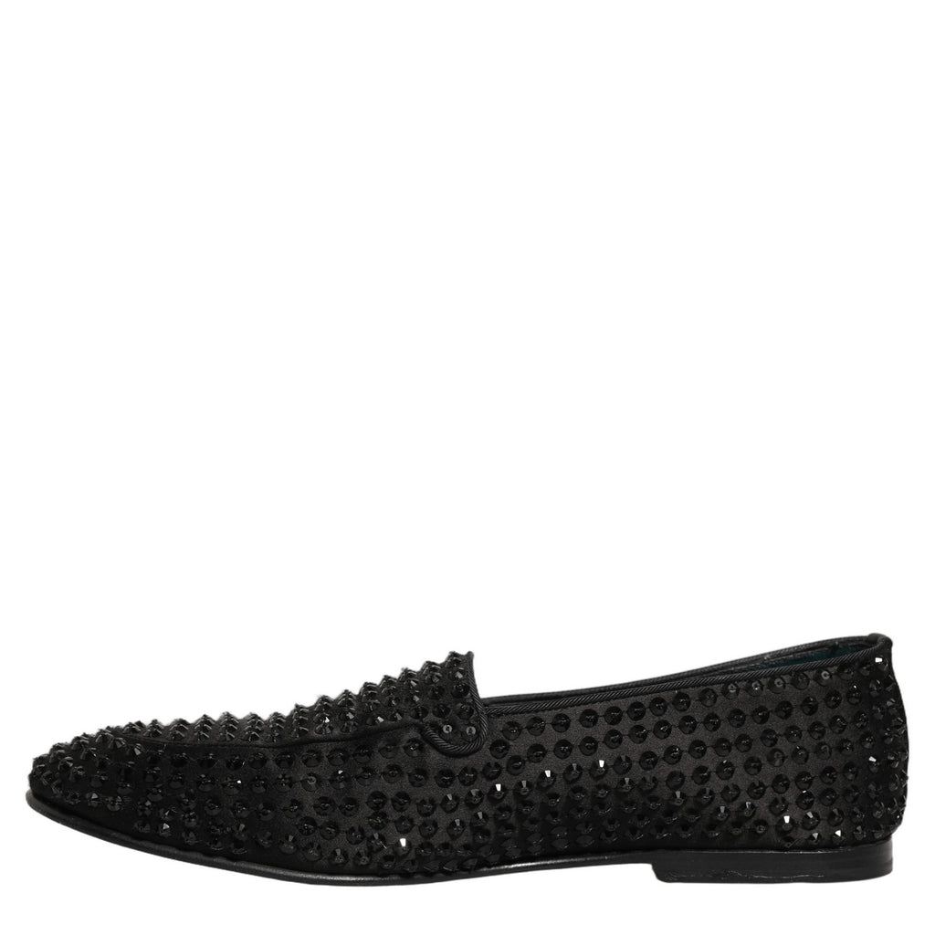 Dolce & Gabbana Black Rhinestone Embellished Loafers Shoes Dolce & Gabbana