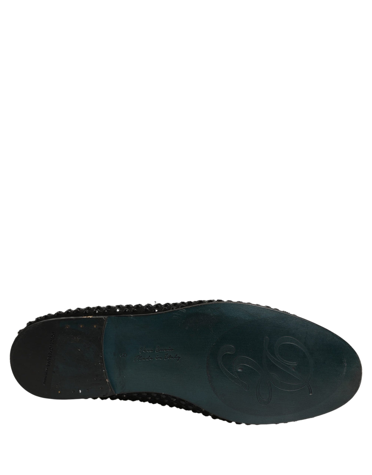 Dolce & Gabbana black loafers with rhinestone embellishments, stylish slip-on shoes for women.