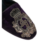 Dolce & Gabbana Purple Velvet Crown Embroidery Loafers Shoes Dolce & Gabbana