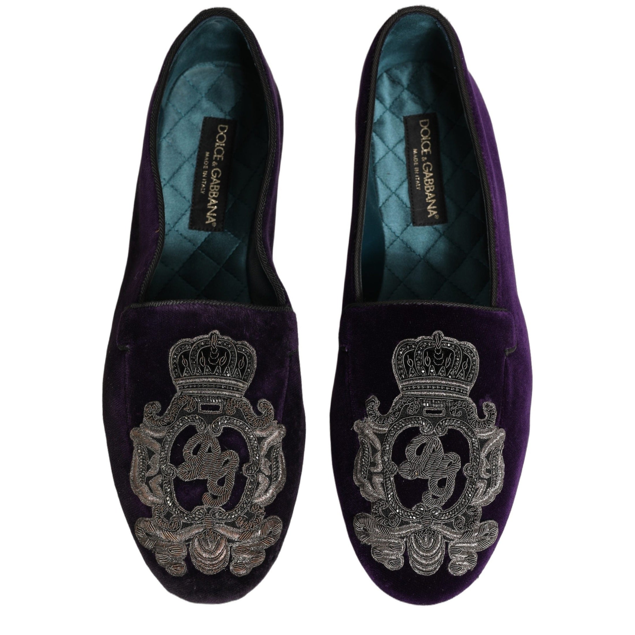 Dolce & Gabbana Purple Velvet Crown Embroidery Loafers Shoes Dolce & Gabbana