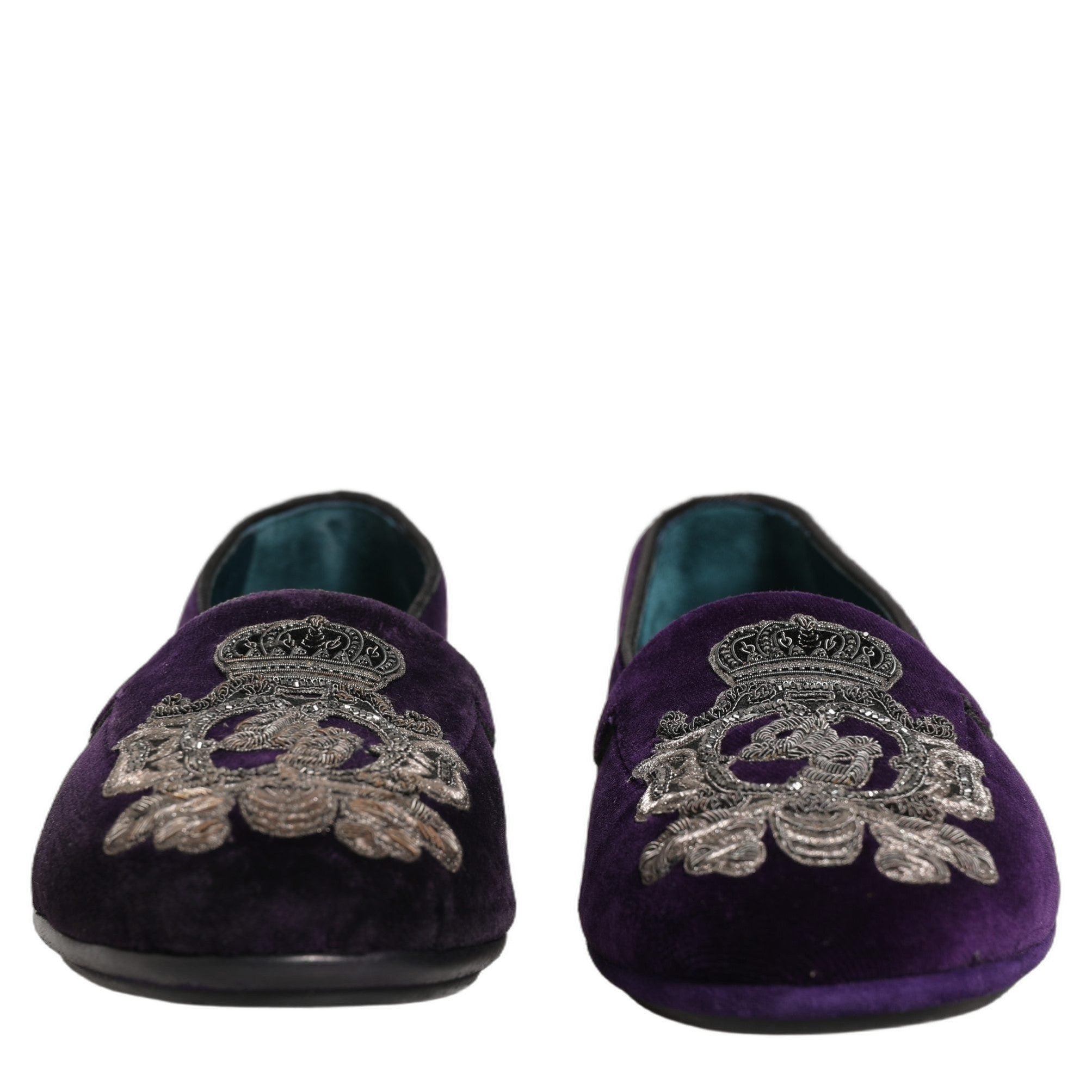 Dolce & Gabbana Purple Velvet Crown Embroidery Loafers Shoes Dolce & Gabbana