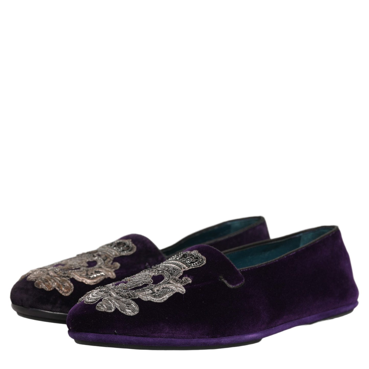 Dolce & Gabbana Purple Velvet Crown Embroidery Loafers Shoes Dolce & Gabbana