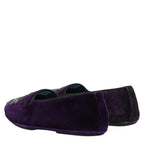 Dolce & Gabbana Purple Velvet Crown Embroidery Loafers Shoes Dolce & Gabbana