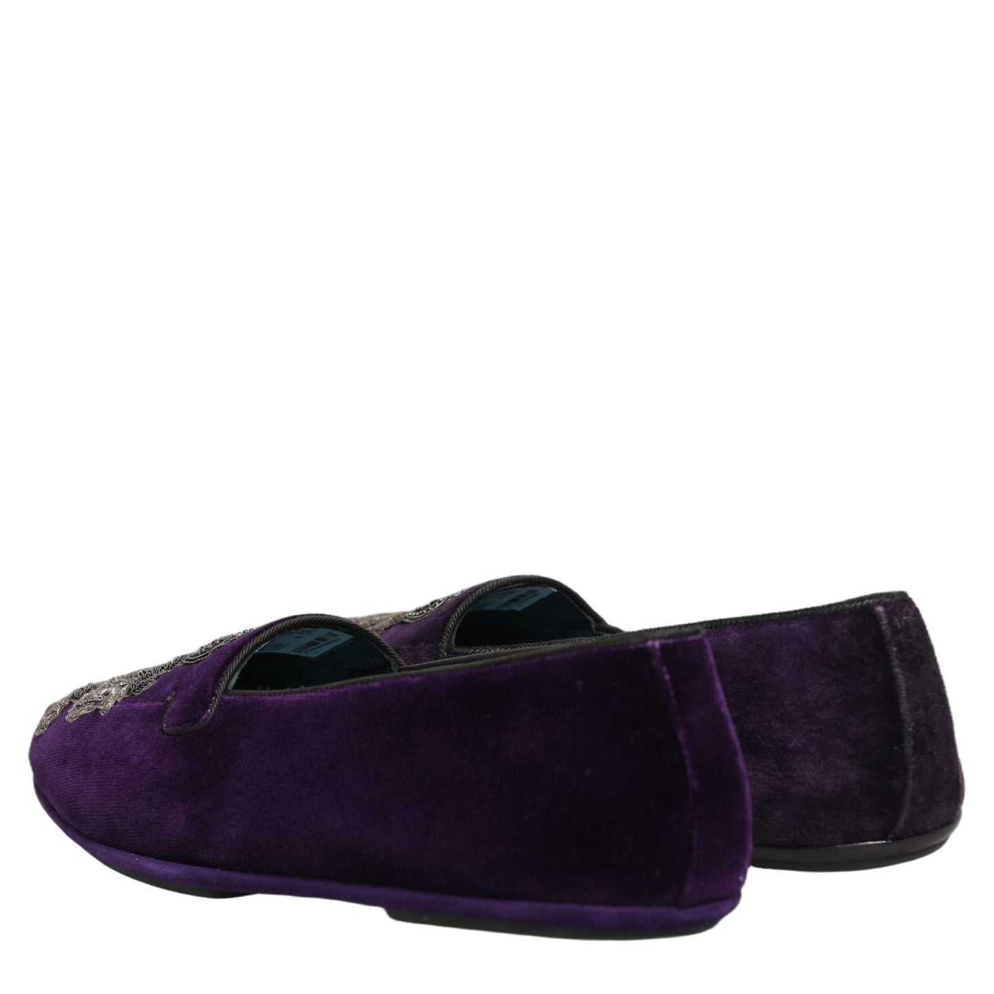 Dolce & Gabbana Purple Velvet Crown Embroidery Loafers Shoes Dolce & Gabbana