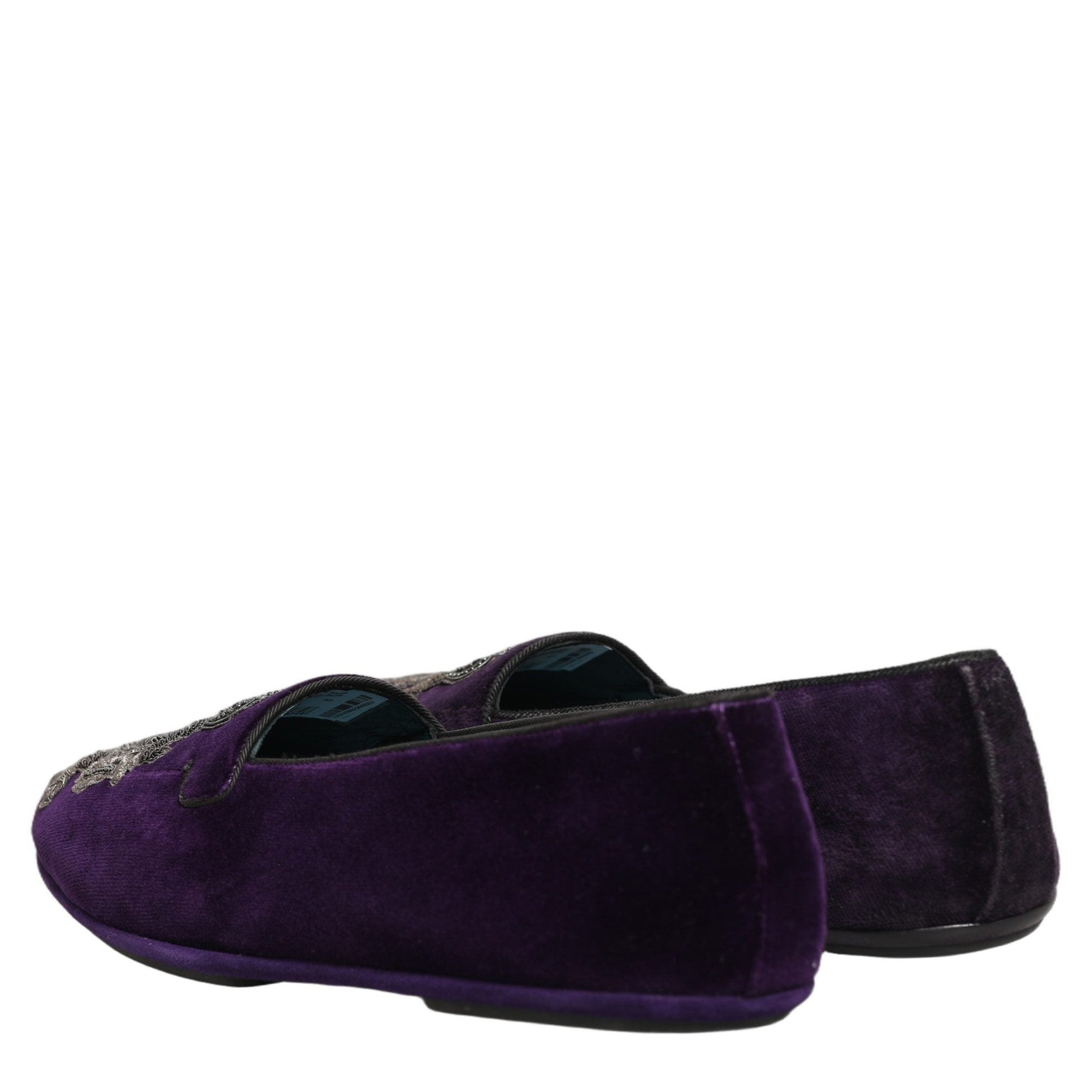 Dolce & Gabbana Purple Velvet Crown Embroidery Loafers Shoes Dolce & Gabbana