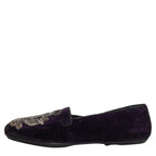Dolce & Gabbana Purple Velvet Crown Embroidery Loafers Shoes Dolce & Gabbana
