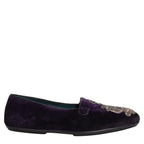 Dolce & Gabbana Purple Velvet Crown Embroidery Loafers Shoes Dolce & Gabbana