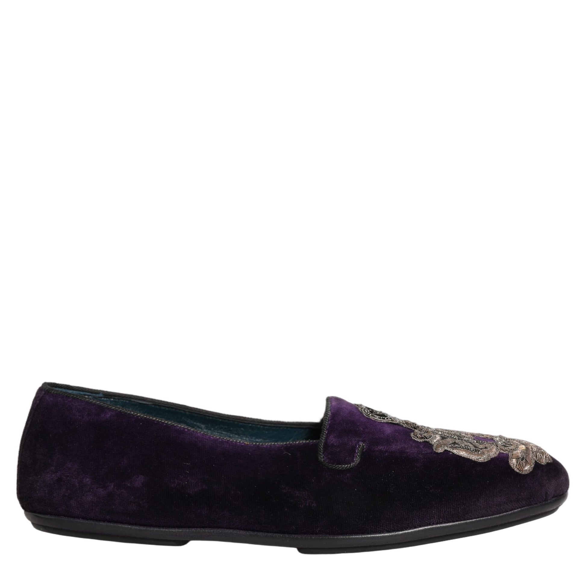 Dolce & Gabbana Purple Velvet Crown Embroidery Loafers Shoes Dolce & Gabbana