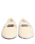 Dolce & Gabbana White Fur Shearling Men Dress Loafers Shoes