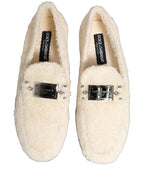 Dolce & Gabbana White Fur Shearling Men Dress Loafers Shoes