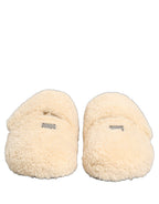 Dolce & Gabbana Beige Faux Fur Flats Men Slides Sandals Shoes Dolce & Gabbana