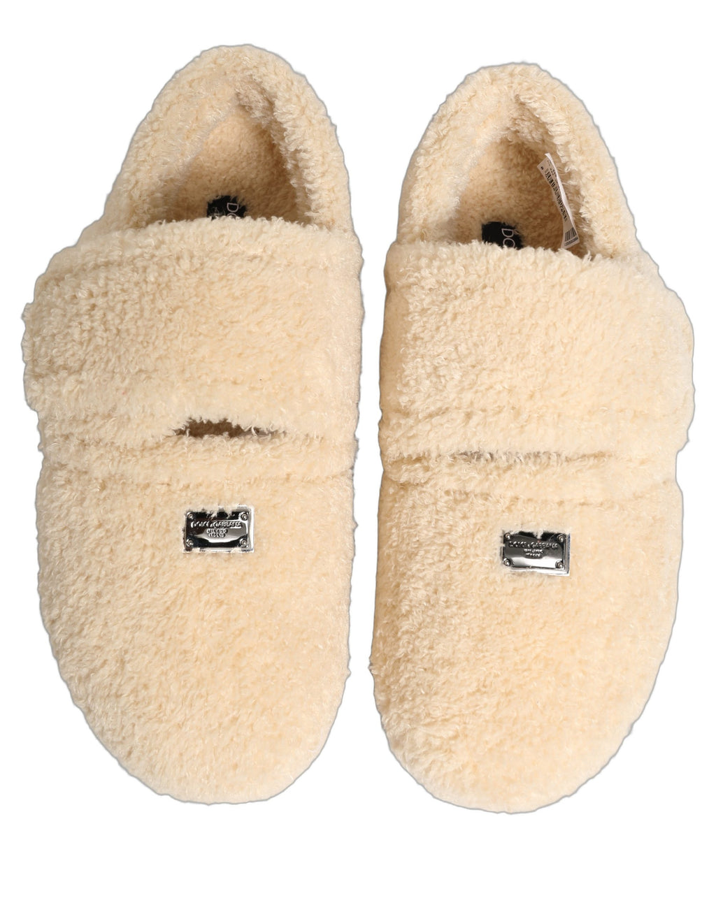 Dolce & Gabbana Beige Faux Fur Flats Men Slides Sandals Shoes Dolce & Gabbana