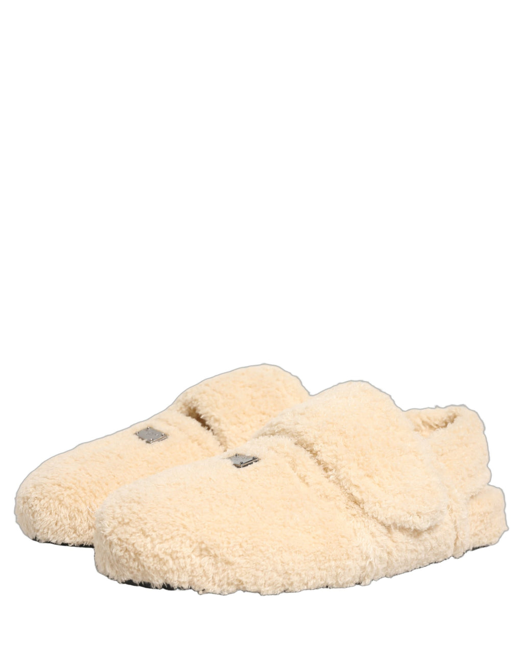 Dolce & Gabbana Beige Faux Fur Flats Men Slides Sandals Shoes Dolce & Gabbana
