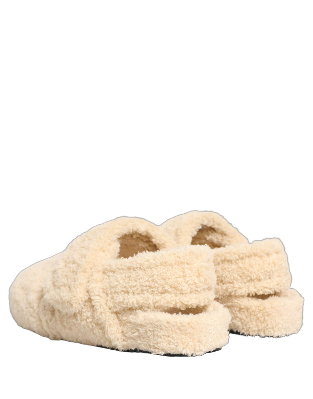 Dolce & Gabbana Beige Faux Fur Flats Men Slides Sandals Shoes Dolce & Gabbana
