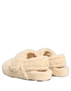 Dolce & Gabbana Beige Faux Fur Flats Men Slides Sandals Shoes Dolce & Gabbana