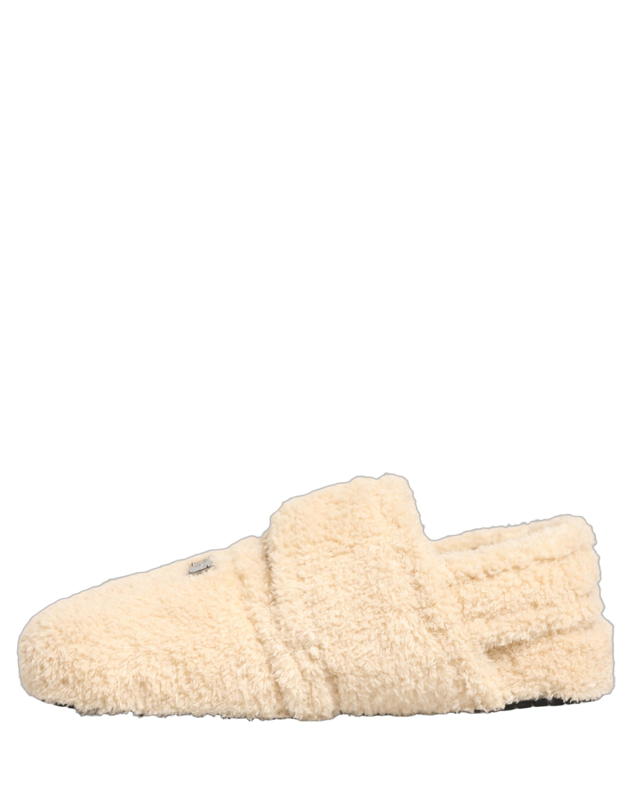 Dolce & Gabbana Beige Faux Fur Flats Men Slides Sandals Shoes Dolce & Gabbana