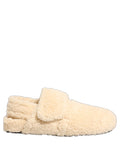 Dolce & Gabbana Beige Faux Fur Flats Men Slides Sandals Shoes Dolce & Gabbana