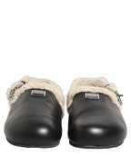 Dolce & Gabbana Beige Black Fur Shearling Slides Sandals Shoes Dolce & Gabbana