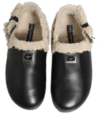 Dolce & Gabbana Beige Black Fur Shearling Slides Sandals Shoes Dolce & Gabbana