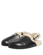 Dolce & Gabbana Beige Black Fur Shearling Slides Sandals Shoes Dolce & Gabbana