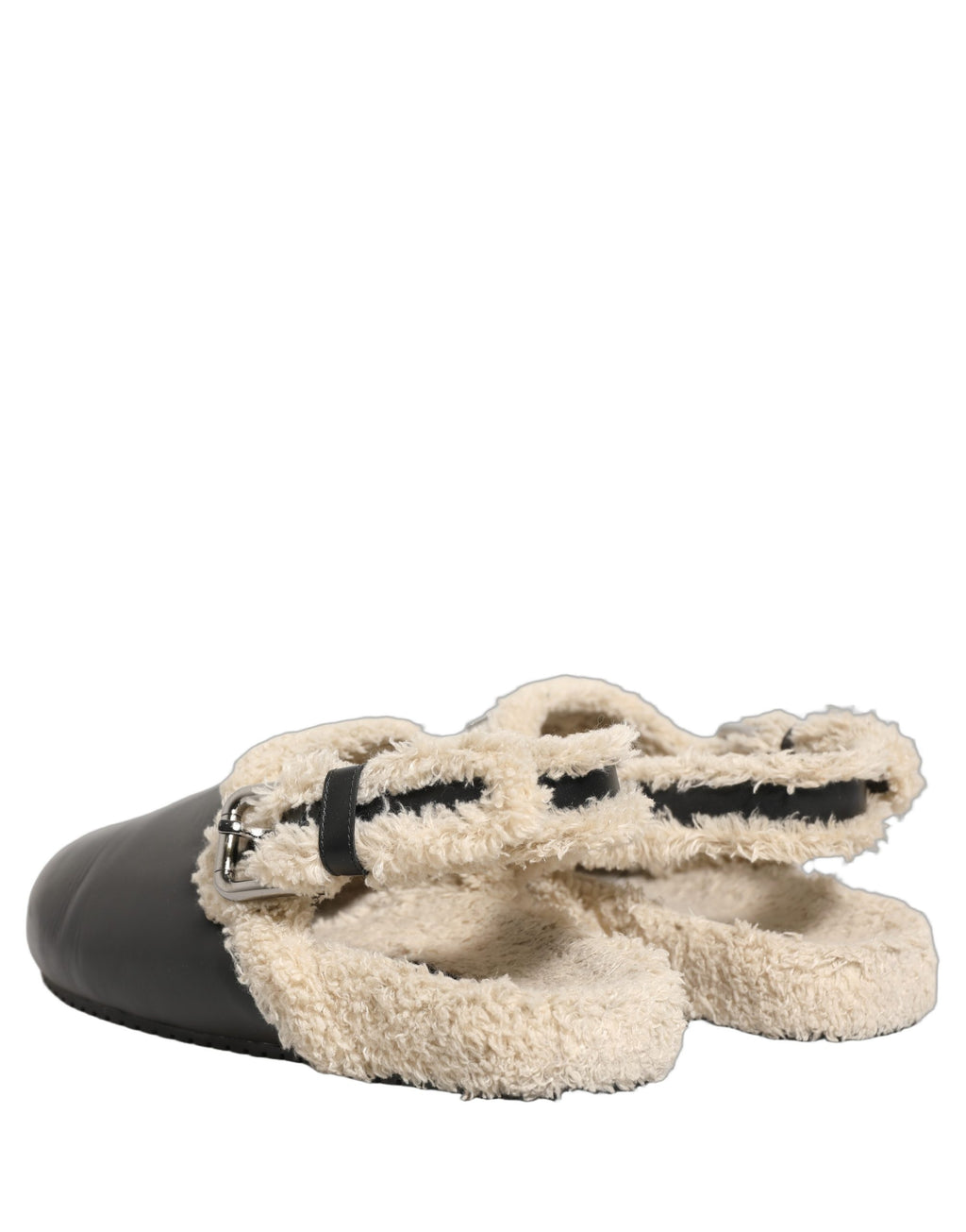Dolce & Gabbana Beige Black Fur Shearling Slides Sandals Shoes Dolce & Gabbana