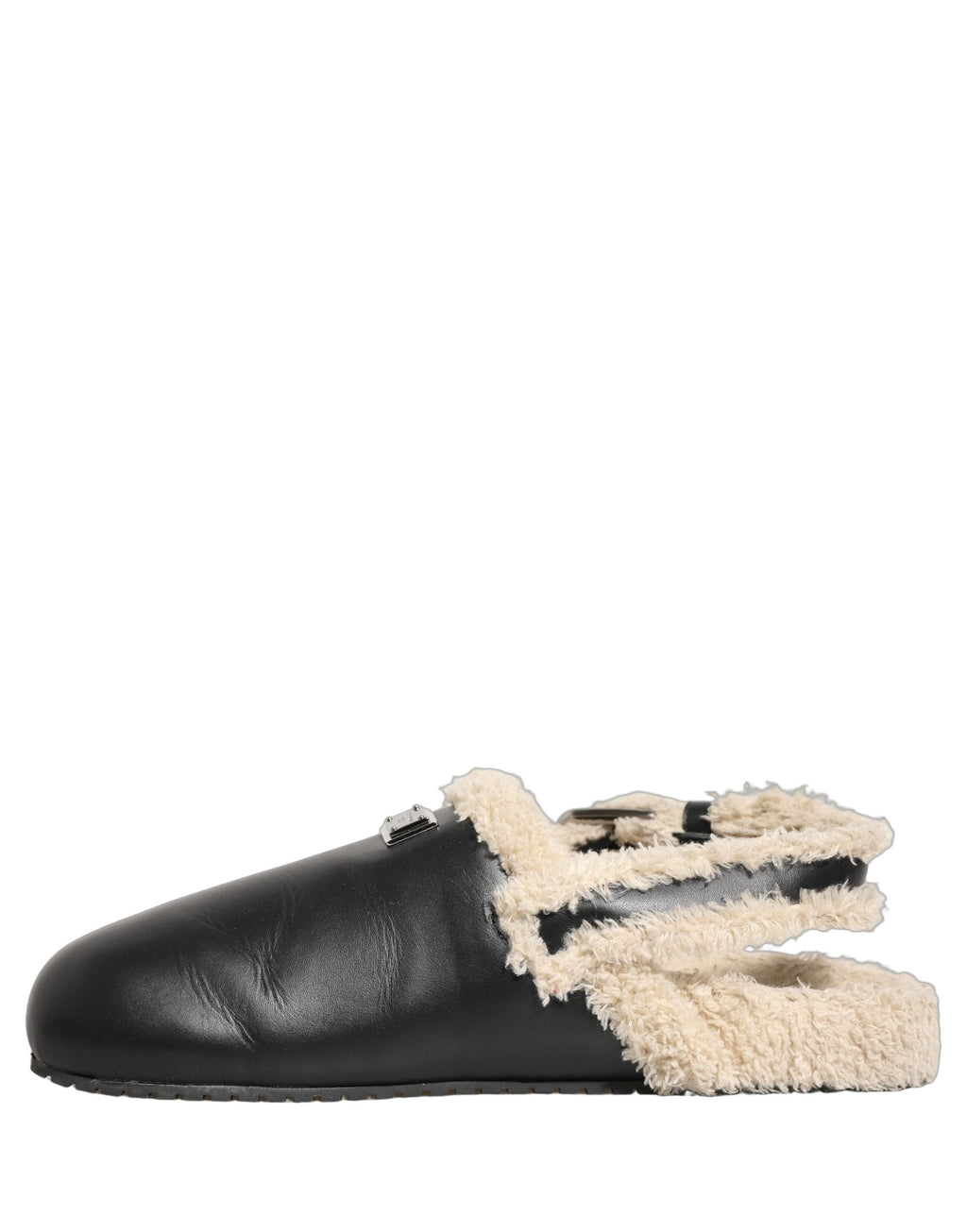Dolce & Gabbana Beige Black Fur Shearling Slides Sandals Shoes Dolce & Gabbana