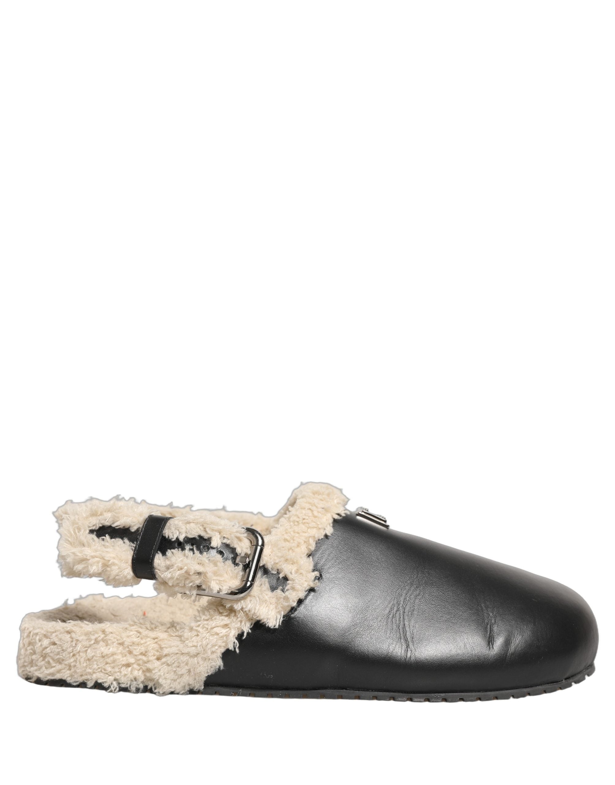 Dolce & Gabbana Beige Black Fur Shearling Slides Sandals Shoes Dolce & Gabbana