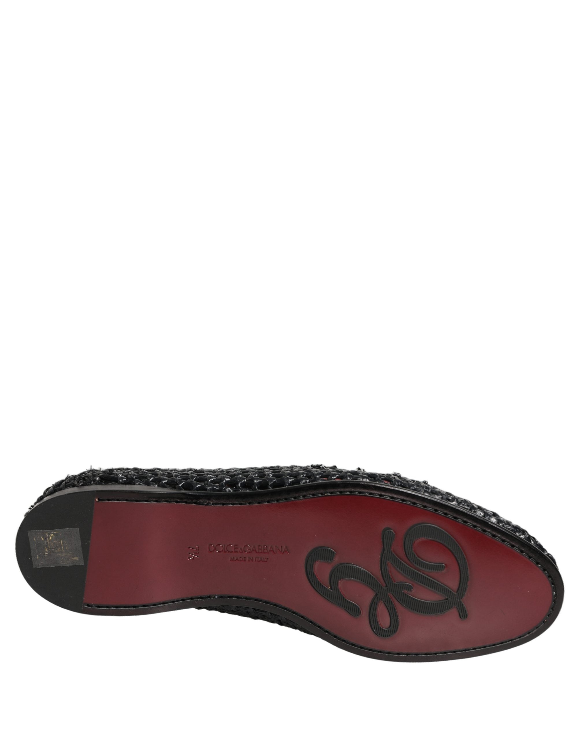 Dolce & Gabbana Black Woven Raffia Slip On Loafers Shoes Dolce & Gabbana