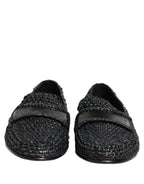 Dolce & Gabbana Black Woven Raffia Slip On Loafers Shoes Dolce & Gabbana