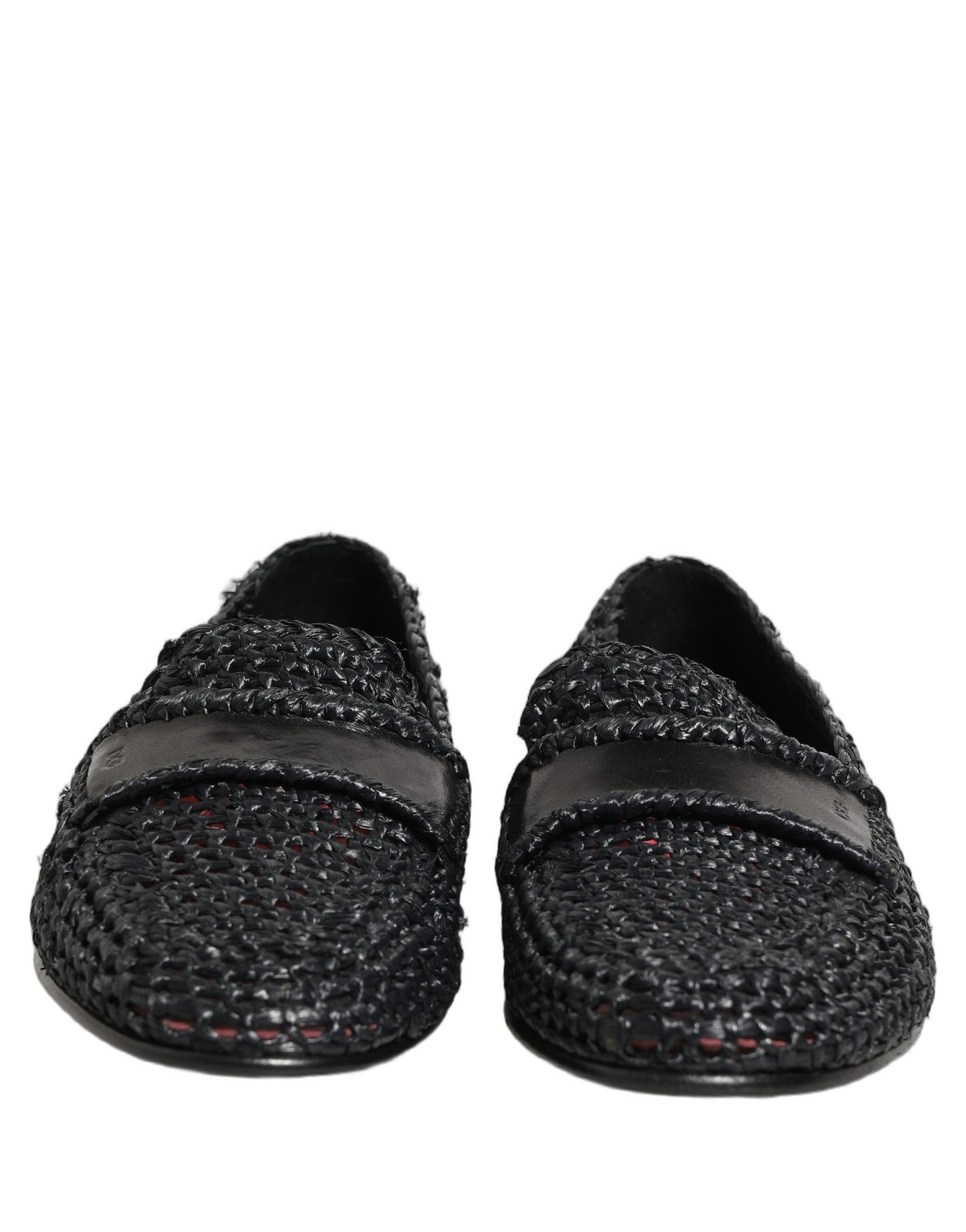 Dolce & Gabbana Black Woven Raffia Slip On Loafers Shoes Dolce & Gabbana