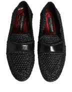 Dolce & Gabbana Black Woven Raffia Slip On Loafers Shoes Dolce & Gabbana