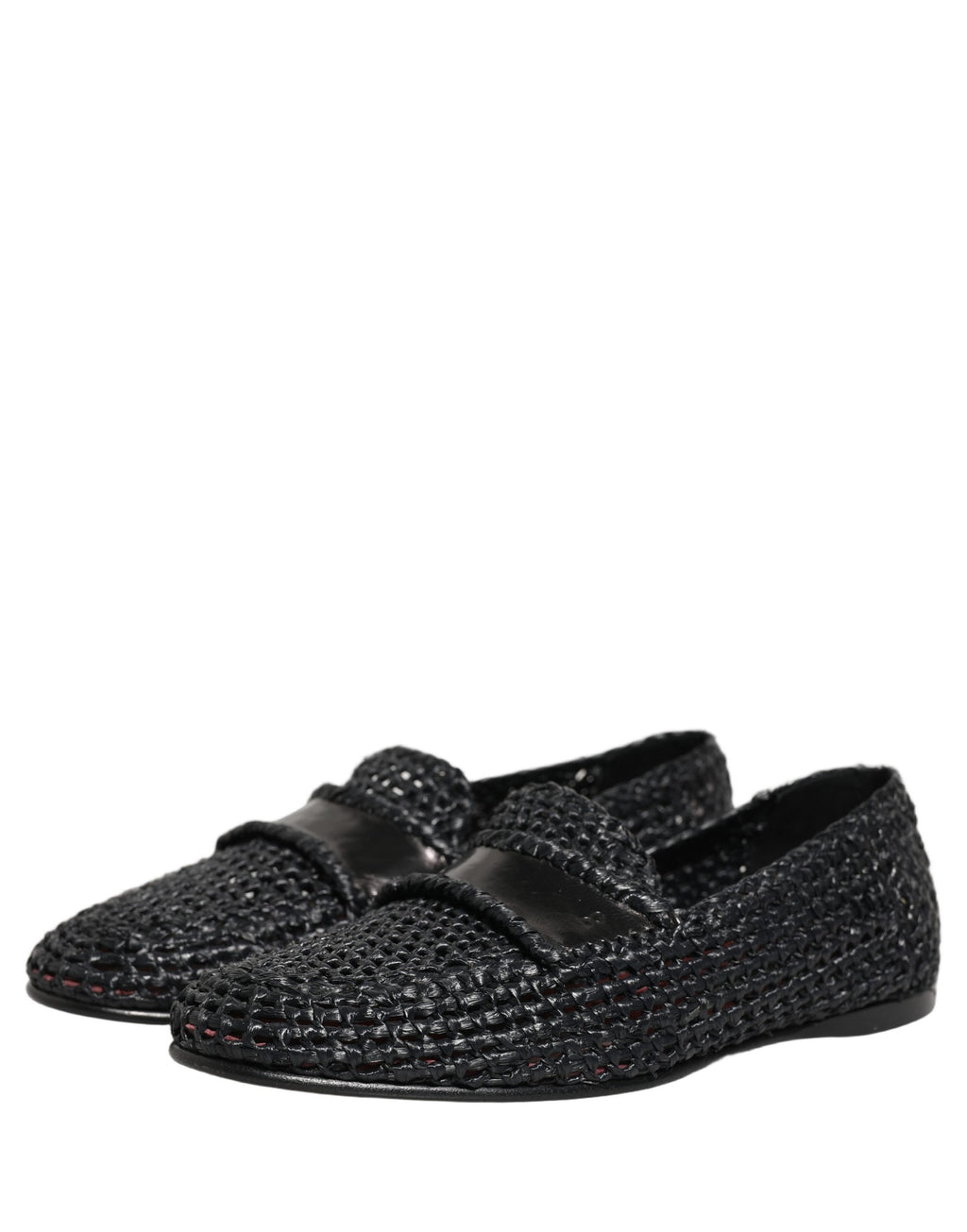 Dolce & Gabbana Black Woven Raffia Slip On Loafers Shoes Dolce & Gabbana