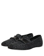 Dolce & Gabbana Black Woven Raffia Slip On Loafers Shoes Dolce & Gabbana