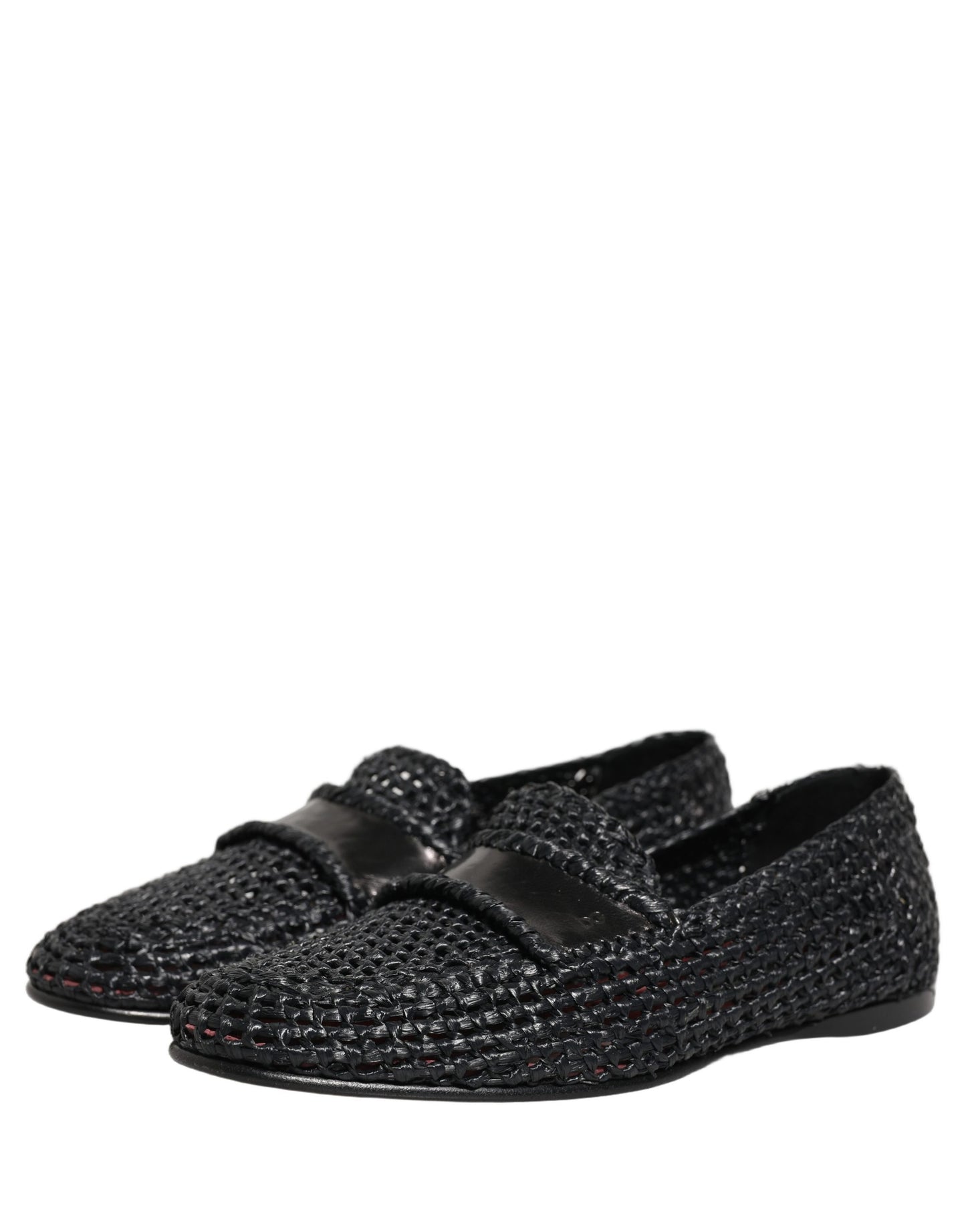 Dolce & Gabbana Black Woven Raffia Slip On Loafers Shoes Dolce & Gabbana
