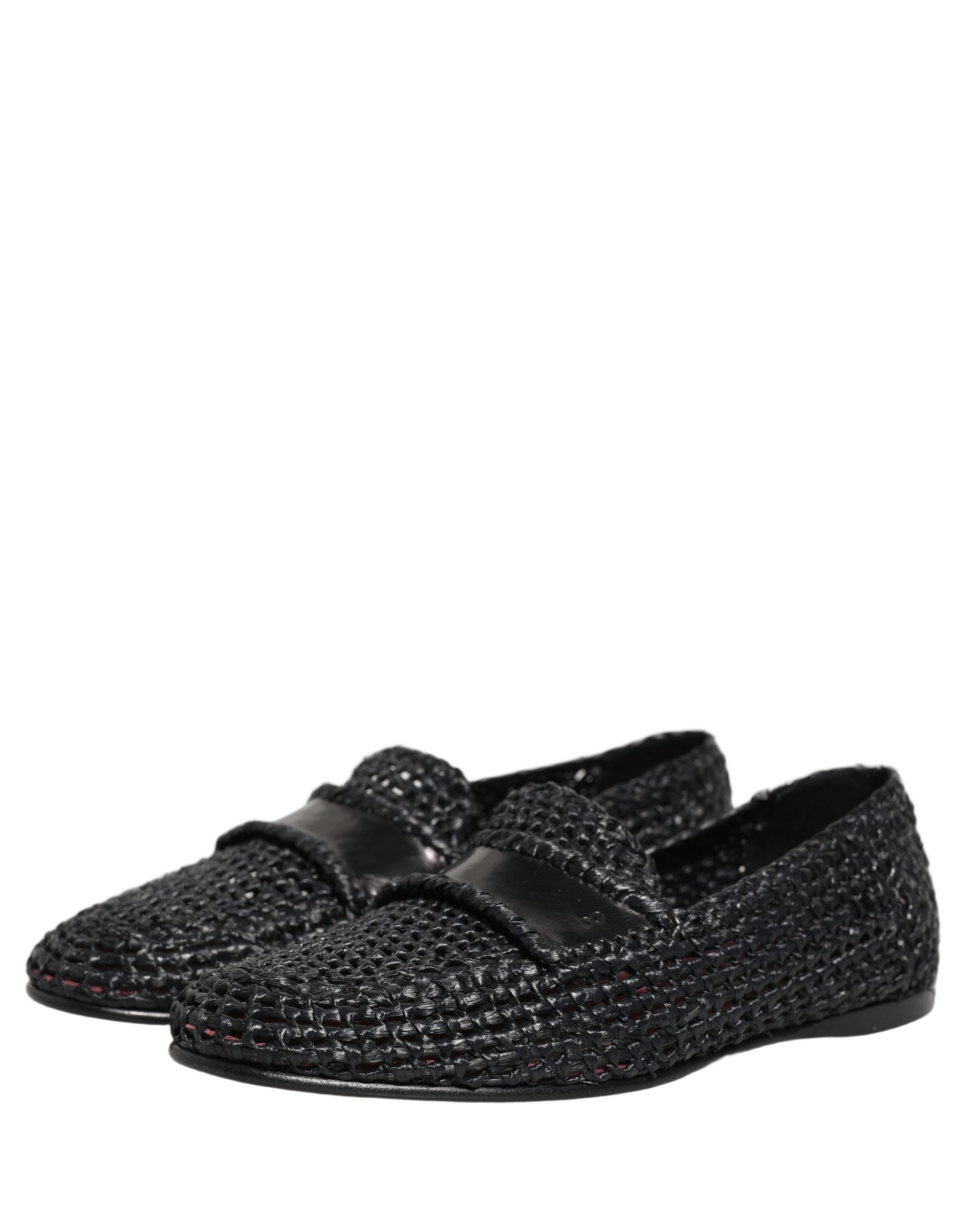 Dolce & Gabbana Black Woven Raffia Slip On Loafers Shoes Dolce & Gabbana