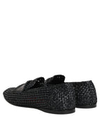 Dolce & Gabbana Black Woven Raffia Slip On Loafers Shoes Dolce & Gabbana