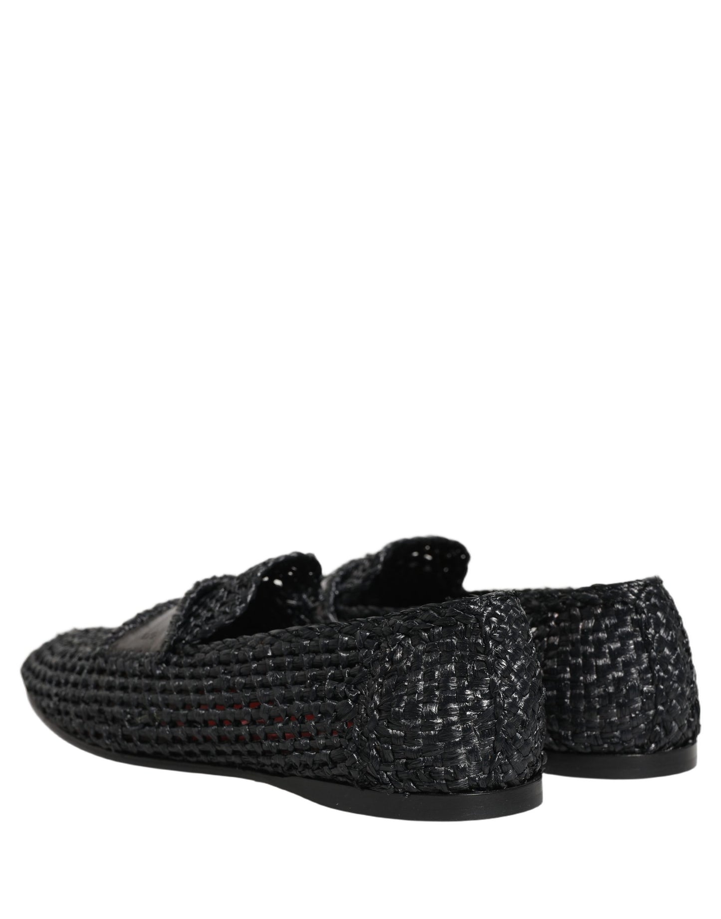 Dolce & Gabbana Black Woven Raffia Slip On Loafers Shoes Dolce & Gabbana