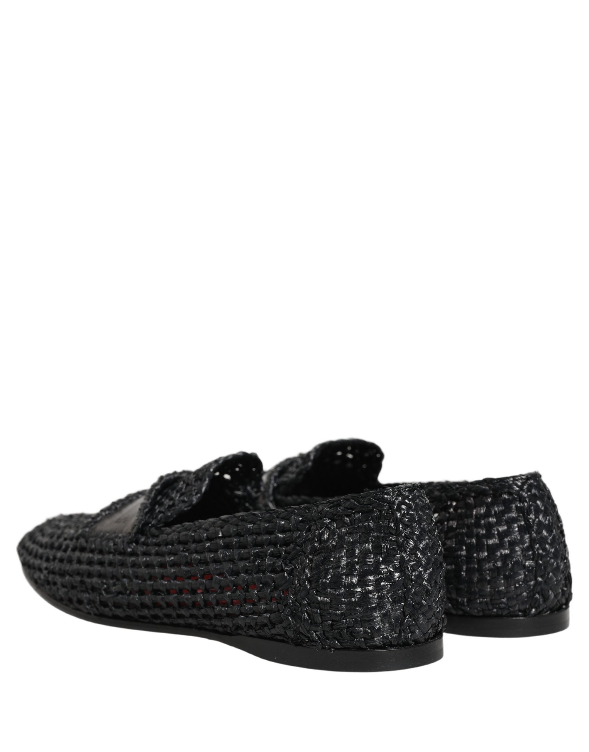 Dolce & Gabbana Black Woven Raffia Slip On Loafers Shoes Dolce & Gabbana