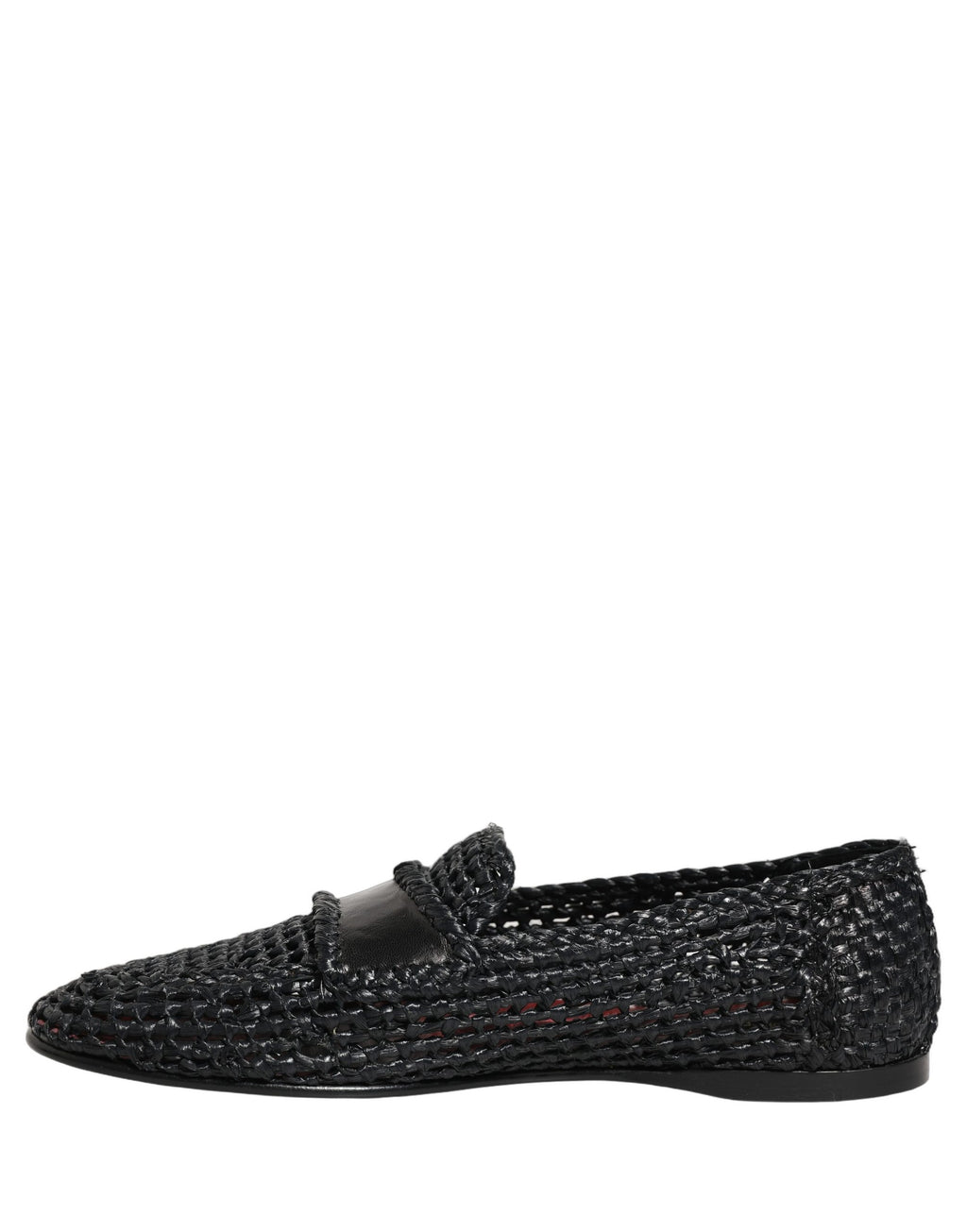 Dolce & Gabbana Black Woven Raffia Slip On Loafers Shoes Dolce & Gabbana