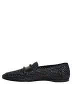 Dolce & Gabbana Black Woven Raffia Slip On Loafers Shoes Dolce & Gabbana