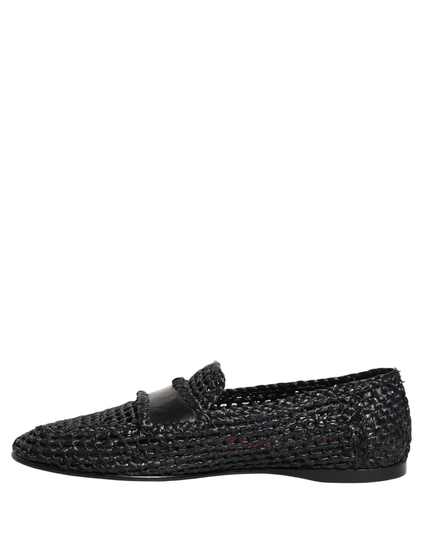 Dolce & Gabbana Black Woven Raffia Slip On Loafers Shoes Dolce & Gabbana